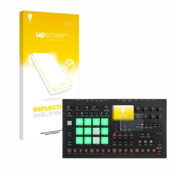 Vorderseite einer Produktverpackung mit dem Markenlogo upscreen. Daneben ist das Gerät Elektron Analog Rytm MKII mit dem zugeh