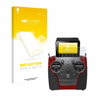 Vorderseite einer Produktverpackung mit dem Markenlogo upscreen. Daneben ist das Gerät PowerBox Systems Atom mit dem zugehörig