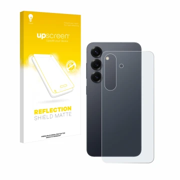 Vorderseite einer Produktverpackung mit dem Markenlogo upscreen. Daneben ist das Gerät Samsung Galaxy S25 Enterprise Edition (