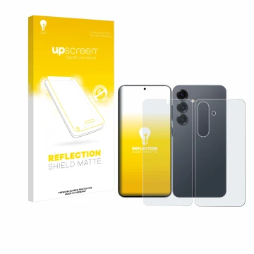 Vorderseite einer Produktverpackung mit dem Markenlogo upscreen. Daneben ist das Gerät Samsung Galaxy S25 Enterprise Edition (