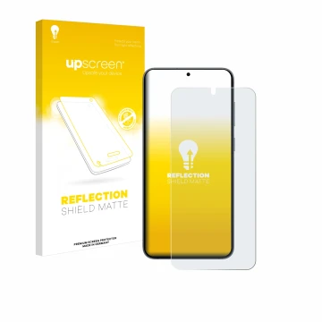 Vorderseite einer Produktverpackung mit dem Markenlogo upscreen. Daneben ist das Gerät Samsung Galaxy S25 Plus Enterprise Edit