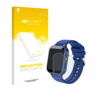 Vorderseite einer Produktverpackung mit dem Markenlogo upscreen. Daneben ist das Gerät Ruopoem Kids Smartwatch 1.54