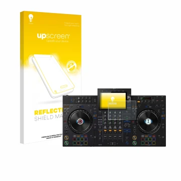Vorderseite einer Produktverpackung mit dem Markenlogo upscreen. Daneben ist das Gerät Pioneer XDJ-AZ mit dem zugehörigen Disp