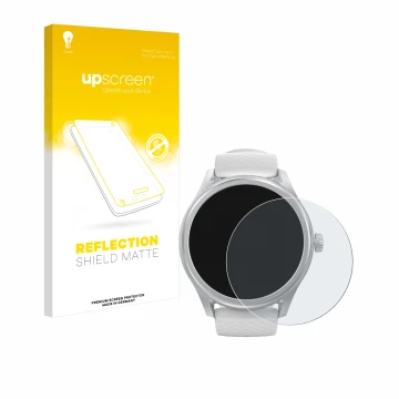 Vorderseite einer Produktverpackung mit dem Markenlogo upscreen. Daneben ist das Gerät Hama Smartwatch 5010 mit dem zugehörige