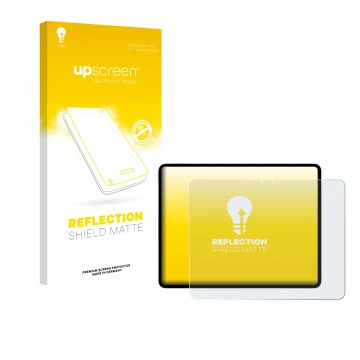 Vorderseite einer Produktverpackung mit dem Markenlogo upscreen. Daneben ist das Gerät Apple iPad Air 13