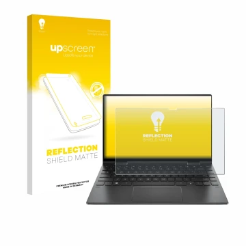 Vorderseite einer Produktverpackung mit dem Markenlogo upscreen. Daneben ist das Gerät HP Envy x360 Convertible 13