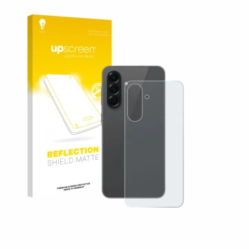 Vorderseite einer Produktverpackung mit dem Markenlogo upscreen. Daneben ist das Gerät Samsung Galaxy A56 5G Enterprise Editio
