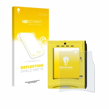 Vorderseite einer Produktverpackung mit dem Markenlogo upscreen. Daneben ist das Gerät Nayax VPOS TOUCH mit dem zugehörigen Di