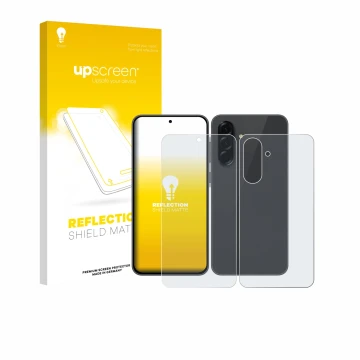 Vorderseite einer Produktverpackung mit dem Markenlogo upscreen. Daneben ist das Gerät Samsung Galaxy A36 5G Enterprise Editio