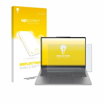 Vorderseite einer Produktverpackung mit dem Markenlogo upscreen. Daneben ist das Gerät Lenovo IdeaPad Pro 5 Gen 10 14
