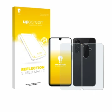 Vorderseite einer Produktverpackung mit dem Markenlogo upscreen. Daneben ist das Gerät Samsung Galaxy A26 5G Enterprise Editio
