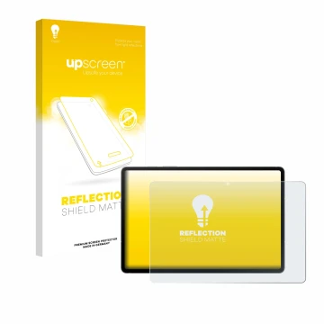 Vorderseite einer Produktverpackung mit dem Markenlogo upscreen. Daneben ist das Gerät Samsung Galaxy Tab S10 FE 5G mit dem zu