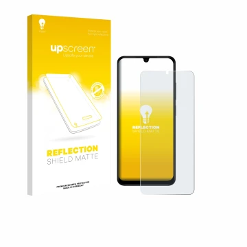 Vorderseite einer Produktverpackung mit dem Markenlogo upscreen. Daneben ist das Gerät Xiaomi Redmi A5 mit dem zugehörigen Dis