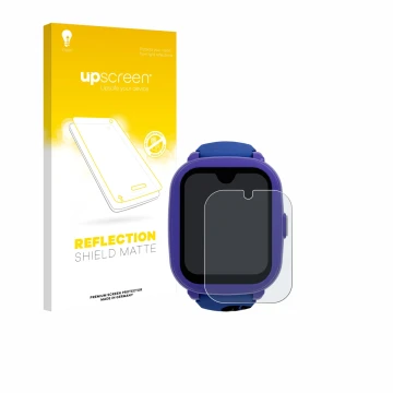 Vorderseite einer Produktverpackung mit dem Markenlogo upscreen. Daneben ist das Gerät SaveFamily Iconic Plus 2 4G mit dem zug