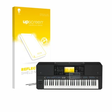 Vorderseite einer Produktverpackung mit dem Markenlogo upscreen. Daneben ist das Gerät Yamaha PSR-SX720 mit dem zugehörigen Di