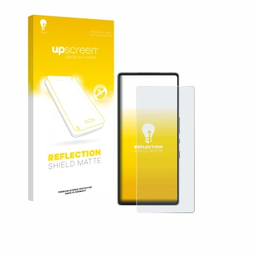 Vorderseite einer Produktverpackung mit dem Markenlogo upscreen. Daneben ist das Gerät ZTE Nubia Red Magic 10 Air mit dem zuge
