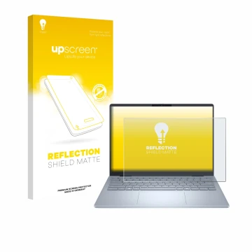 Vorderseite einer Produktverpackung mit dem Markenlogo upscreen. Daneben ist das Gerät Dell 14 Plus Laptop mit dem zugehörigen