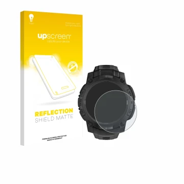 Vorderseite einer Produktverpackung mit dem Markenlogo upscreen. Daneben ist das Gerät Garmin Instinct 3 Solar Tactical Editio
