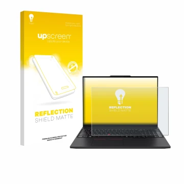 Vorderseite einer Produktverpackung mit dem Markenlogo upscreen. Daneben ist das Gerät Lenovo ThinkPad P16s Gen 4 mit dem zuge