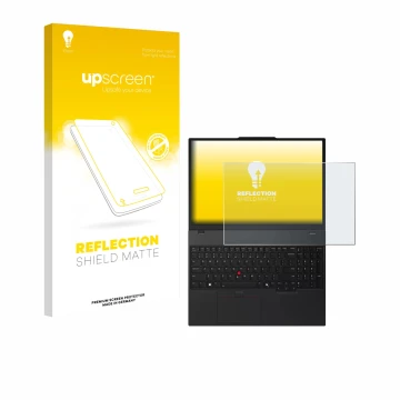 Vorderseite einer Produktverpackung mit dem Markenlogo upscreen. Daneben ist das Gerät Lenovo ThinkPad T16 Gen 4 mit dem zugeh