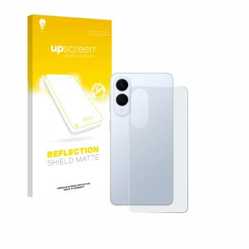Vorderseite einer Produktverpackung mit dem Markenlogo upscreen. Daneben ist das Gerät Samsung Galaxy S25 Edge (Rückseite) mit