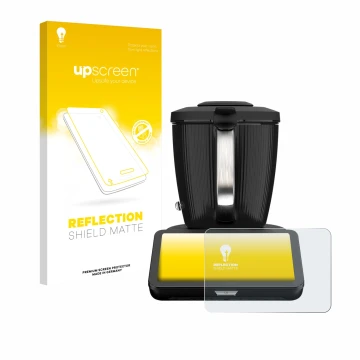 Vorderseite einer Produktverpackung mit dem Markenlogo upscreen. Daneben ist das Gerät Vorwerk Bimby TM7 mit dem zugehörigen D