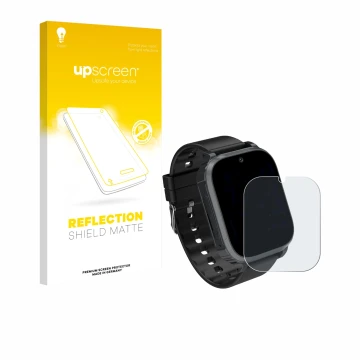 Vorderseite einer Produktverpackung mit dem Markenlogo upscreen. Daneben ist das Gerät Kesasohe 4G Kids Smartwatch mit dem zug