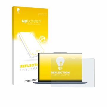 Vorderseite einer Produktverpackung mit dem Markenlogo upscreen. Daneben ist das Gerät Lenovo Yoga Slim 7 14Q8X9 mit dem zugeh