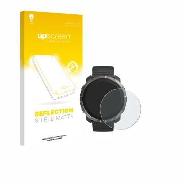 Vorderseite einer Produktverpackung mit dem Markenlogo upscreen. Daneben ist das Gerät Polar Grit X2 mit dem zugehörigen Displ