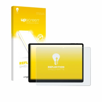 Vorderseite einer Produktverpackung mit dem Markenlogo upscreen. Daneben ist das Gerät Doogee Tab E3 Max 14 mit dem zugehörige