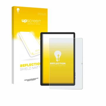 Vorderseite einer Produktverpackung mit dem Markenlogo upscreen. Daneben ist das Gerät Doogee Tab E3 Pro 13 mit dem zugehörige