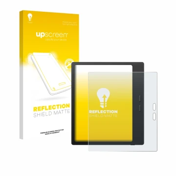 Vorderseite einer Produktverpackung mit dem Markenlogo upscreen. Daneben ist das Gerät Boox Go Color 7 Gen II mit dem zugehöri