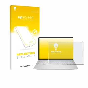 Vorderseite einer Produktverpackung mit dem Markenlogo upscreen. Daneben ist das Gerät Dell 14 Premium Laptop mit dem zugehöri