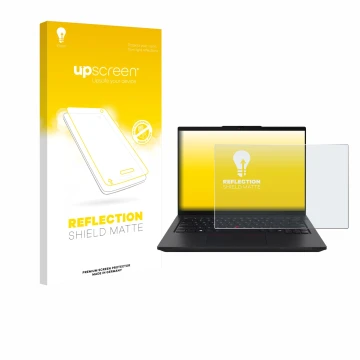 Vorderseite einer Produktverpackung mit dem Markenlogo upscreen. Daneben ist das Gerät Lenovo ThinkPad L14 Gen 6 mit dem zugeh