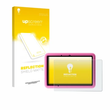 Vorderseite einer Produktverpackung mit dem Markenlogo upscreen. Daneben ist das Gerät Blackview Tab A6 Kids mit dem zugehörig