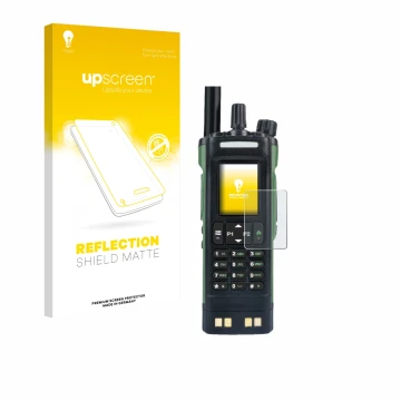 Vorderseite einer Produktverpackung mit dem Markenlogo upscreen. Daneben ist das Gerät Baofeng DM-32 mit dem zugehörigen Displ