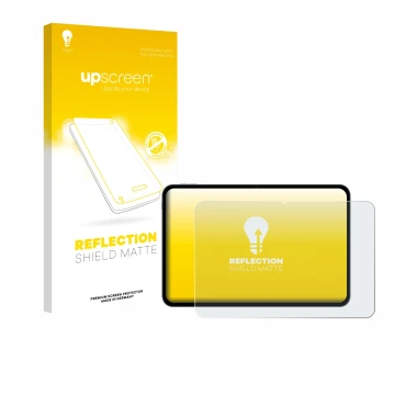 Vorderseite einer Produktverpackung mit dem Markenlogo upscreen. Daneben ist das Gerät Teclast T65 mit dem zugehörigen Display