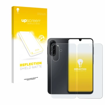 Vorderseite einer Produktverpackung mit dem Markenlogo upscreen. Daneben ist das Gerät Samsung Galaxy A17 5G (Display+Rückseit