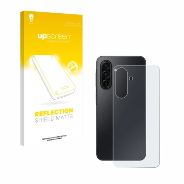 Vorderseite einer Produktverpackung mit dem Markenlogo upscreen. Daneben ist das Gerät Samsung Galaxy A17 5G (Rückseite) mit d