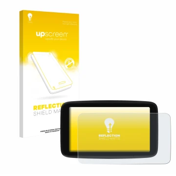 Vorderseite einer Produktverpackung mit dem Markenlogo upscreen. Daneben ist das Gerät TomTom GO Classic 5