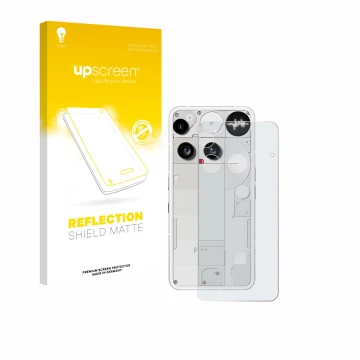 Vorderseite einer Produktverpackung mit dem Markenlogo upscreen. Daneben ist das Gerät Nothing Phone (3) (Rückseite) mit dem z