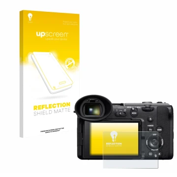 Vorderseite einer Produktverpackung mit dem Markenlogo upscreen. Daneben ist das Gerät Sony Cinema Line FX2 mit dem zugehörige