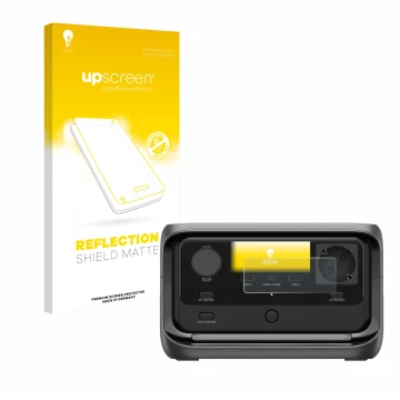 Vorderseite einer Produktverpackung mit dem Markenlogo upscreen. Daneben ist das Gerät EcoFlow River 3 Plus mit dem zugehörige