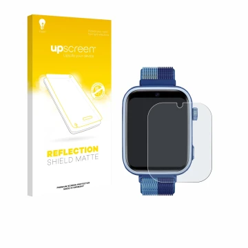 Vorderseite einer Produktverpackung mit dem Markenlogo upscreen. Daneben ist das Gerät JoJoego 4G Smartwatch kids mit dem zuge