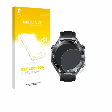 Vorderseite einer Produktverpackung mit dem Markenlogo upscreen. Daneben ist das Gerät Huawei Watch Ultimate 2 Black mit dem z