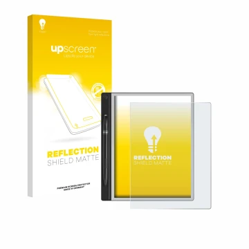 Vorderseite einer Produktverpackung mit dem Markenlogo upscreen. Daneben ist das Gerät Montblanc Digital Paper mit dem zugehör