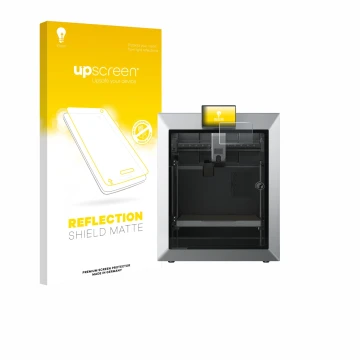 Vorderseite einer Produktverpackung mit dem Markenlogo upscreen. Daneben ist das Gerät Qidi Tech Q2 mit dem zugehörigen Displa