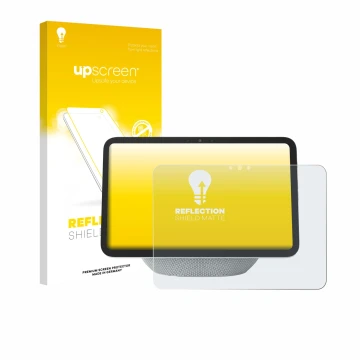 Vorderseite einer Produktverpackung mit dem Markenlogo upscreen. Daneben ist das Gerät Amazon Echo Show 11 2025 mit dem zugehö