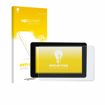 Vorderseite einer Produktverpackung mit dem Markenlogo upscreen. Daneben ist das Gerät Raspberry Pi Touch Display 2 mit dem zu