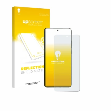 Vorderseite einer Produktverpackung mit dem Markenlogo upscreen. Daneben ist das Gerät Motorola Edge 70 mit dem zugehörigen Di